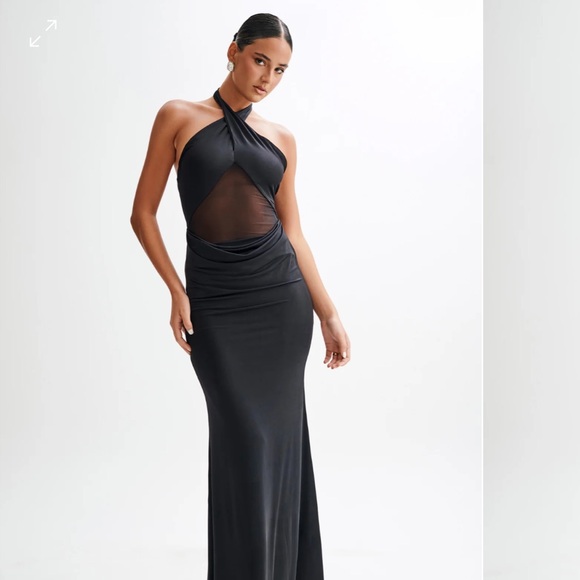 CATERINA Meshki Size Small Slinky Mesh Halter Maxi Dress - Black - Picture 1 of 12